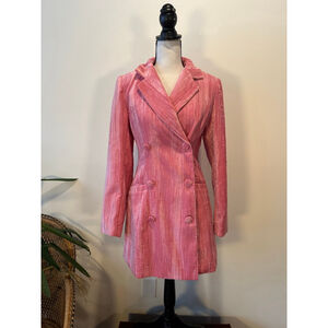 Nasty Gal Pink Crushed Velvet Blazer US 4 |Tailored Fit Longline Double Breasted